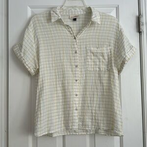 Universal Thread Green and Yellow Striped Button Up M